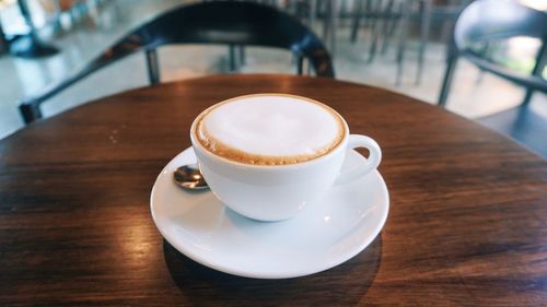 High angle view of coffee on table