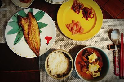 High angle view of food on table