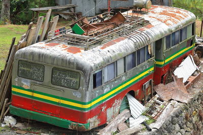 High angle view of abandoned train