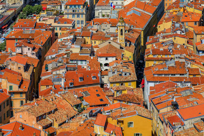 High angle view of buildings in city