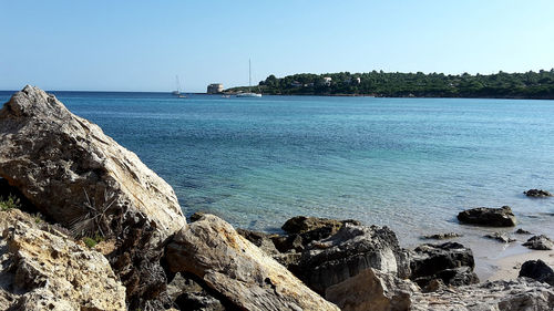 Scenic view of sea against clear sky