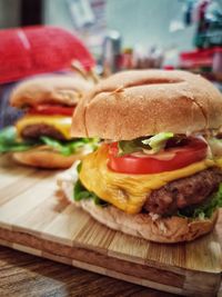 Close-up of burger on table