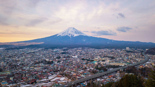 High angle view of cityscape against sky