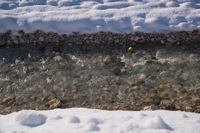 High angle view of snow covered land