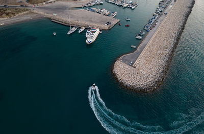 High angle view of boats in sea