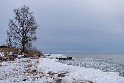 Scenic view of sea against sky during winter