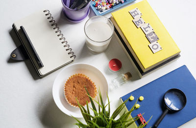 High angle view of food on table