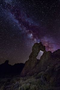 Scenic view of mountain against sky at night