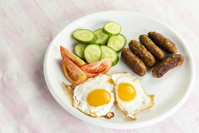 High angle view of breakfast served in plate