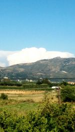 Landscape with mountain range in background