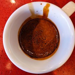 High angle view of coffee cup on table