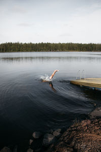 Scenic view of lake against sky during sunset