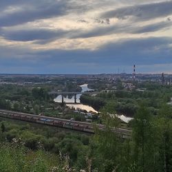 High angle view of cityscape against sky