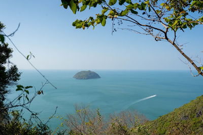 Scenic view of sea against clear sky