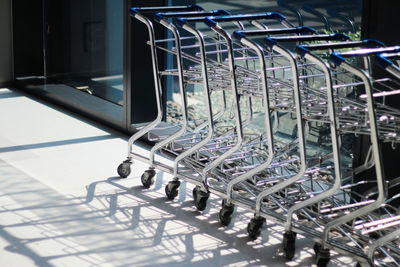 Close-up of empty seats in rack