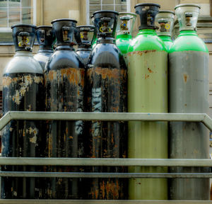 Close-up of bottles in container