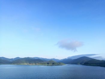 Scenic view of lake against blue sky