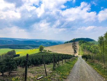 Road amidst field against sky