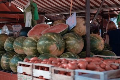Watermelons for sale at market stall