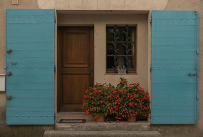 Closed door of house