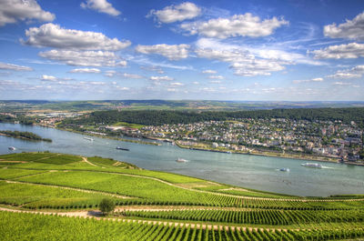 High angle view of cityscape against sky