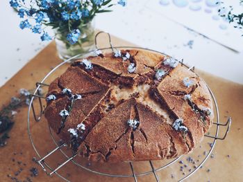 High angle view of cake on table
