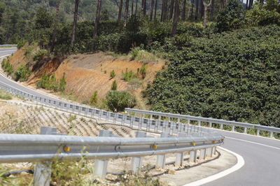 High angle view of dam on road amidst trees