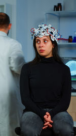 Patient having eeg screening at hospital