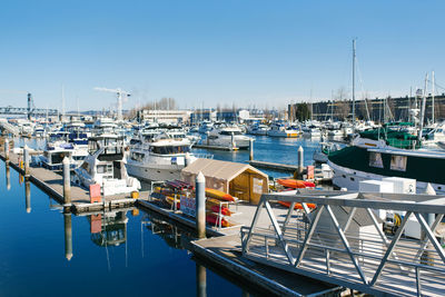 Tacoma, washington, usa. march 2021. boats on puget sound on a clear sunny day