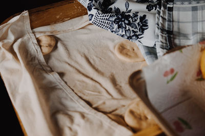 High angle view of blanket on bed at home