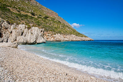 Scenic view of sea against blue sky