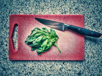 High angle view of chopped vegetables on cutting board