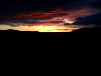 Silhouette landscape against sky during sunset