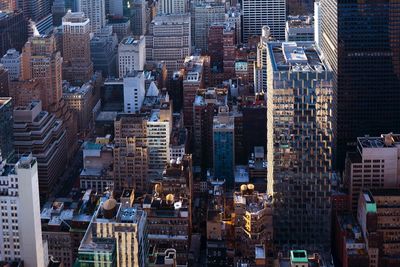 High angle view of modern buildings in city