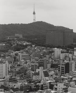 High angle view of buildings in city