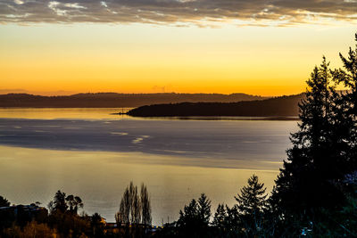 Clouds and a puget sound sunset in washington state.