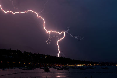 Lightning in sky at night