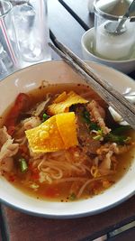 High angle view of meal served in bowl