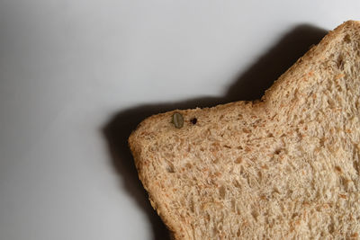 Close-up of bread on table against wall