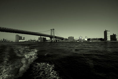 Bridge over sea against clear sky