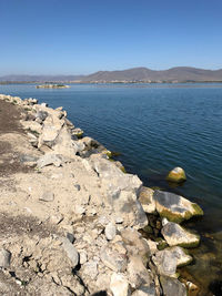 Scenic view of sea against clear sky