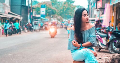 Woman on street in city