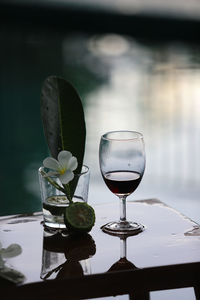 Close-up of wine glass on table