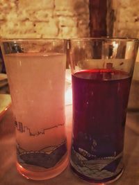 Close-up of drink in glass jar on table