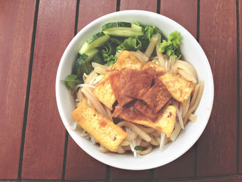 High angle view of food in plate on table