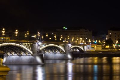 Bridge over river at night