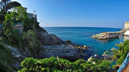 Scenic view of sea against clear sky