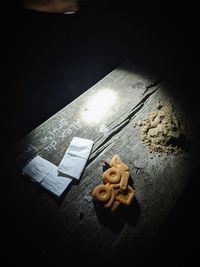 High angle view of cookies on table