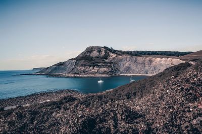 Scenic view of sea against clear sky