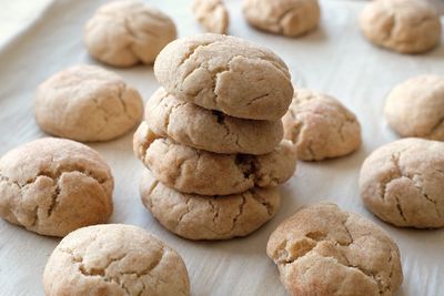 High angle view of cookies on table